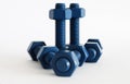 Xylan bolt and nut in blue coated with PTFE Royalty Free Stock Photo