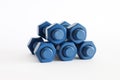 Xylan bolt and nut in blue coated with PTFE Royalty Free Stock Photo