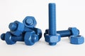 Xylan bolt and nut in blue coated with PTFE