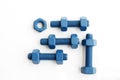 Xylan bolt and nut in blue coated with PTFE