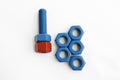 Xylan bolt and nut in blue coated with PTFE Royalty Free Stock Photo