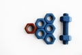 Xylan bolt and nut in blue coated with PTFE Royalty Free Stock Photo