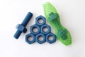Xylan bolt and nut in blue coated with PTFE