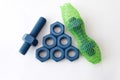 Xylan bolt and nut in blue coated with PTFE Royalty Free Stock Photo