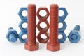 Xylan bolt and nut in blue coated with PTFE Royalty Free Stock Photo