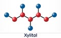 Xylitol,  C5H12O5 molecule. It is polyalcohol and sugar alcohol, an alditol. Is used as food additive E967 and sugar substitute Royalty Free Stock Photo