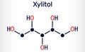 Xylitol,  C5H12O5 molecule. It is polyalcohol and sugar alcohol, an alditol. Is used as food additive E967 and sugar substitute Royalty Free Stock Photo