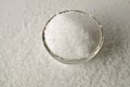 Xylitol sweetener - sugar substitute - crystals in a glass bowl