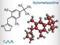 Xylometazoline, xylomethazoline molecule. It is used for the treatment of nasal congestion. Structural chemical formula