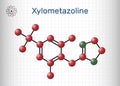 Xylometazoline, xylomethazoline molecule. It is used for the treatment of nasal congestion. Structural chemical formula