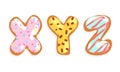 XYZ Cookie Alphabet Letters, Sweet Glazed Baking Biscuit Font Cartoon Vector Illustration