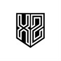 XZ Logo monogram shield geometric white line inside black shield color design