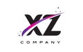 XZ X Z Black Letter Logo Design with Purple Magenta Swoosh