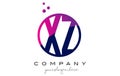 XZ X Z Circle Letter Logo Design with Purple Dots Bubbles