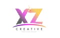 XZ X Z Letter Logo Design with Magenta Dots and Swoosh