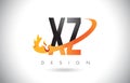 XZ X Z Letter Logo with Fire Flames Design and Orange Swoosh.