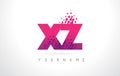 XZ X Z Letter Logo with Pink Purple Color and Particles Dots Design.
