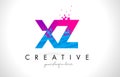 XZ X Z Letter Logo with Shattered Broken Blue Pink Texture Design Vector.