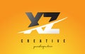 XZ X Z Letter Modern Logo Design with Yellow Background and Swoosh.