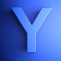 Y alphabetic letter blue, isolated on blue background - 3D rendering illustration