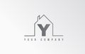 Y home alphabet icon logo letter design. House for a real estate company. Business identity with thin line contour