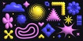 Y2k abstract 3d brutalist shape set, funky groovy flowers, cute minimal sticker kit, stars, wavy irregular objects