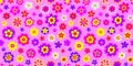 Vector y2k aesthetic barbiecore floral seamless pattern. Contemporary fun psychedelic daisies background. Trippy simple naive Royalty Free Stock Photo