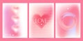 Y2k a4 banners set. Gradient pink love heart blurry elements. Valentine shapes. Unfocused Graphic aesthetic background