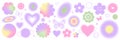 Y2k blurred gragient set. Butterfly, heart, daisy, abstract shape in 90s, 00s psychedelic style. Royalty Free Stock Photo