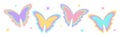 Y2k blurry gradient butterfly shape with sparkle or stars. Pastel holographic aura elements, aesthetic retro shapes with