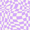 Y2K distorted checkered seamless pattern. Cute purple trippy groovy background.