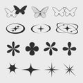 Y2k element set, flower, butterfly star and oval element design,