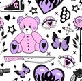 Y2k emo girl glamour pink seamless pattern. Backgrounds in trendy 2000s emo kawaii style. Gothic texture 90s, 00s Royalty Free Stock Photo