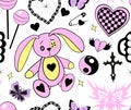 Y2k emo girl glamour pink seamless pattern. Backgrounds in trendy 2000s emo kawaii style. Gothic texture 90s, 00s Royalty Free Stock Photo