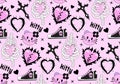 Y2k emo girl glamour pink seamless pattern. Backgrounds in trendy 2000s emo kawaii style. Gothic texture 90s, 00s Royalty Free Stock Photo