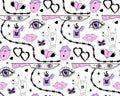 Y2k emo girl glamour pink seamless pattern. Backgrounds in trendy 2000s emo kawaii style. Gothic texture 90s, 00s Royalty Free Stock Photo