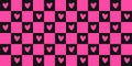 Y2k Emo and Goth checkered seamless patterns with hearts. 2000s black and pink background