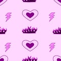 Y2k glamour pink seamless pattern. Backgrounds in trendy 2000s emo girl kawaii style. Flames, heart, lightning. 90s, 00s Royalty Free Stock Photo