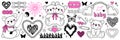 Y2k glamour pink stickers in trendy emo goth 2000s style. Butterfly, kawaii bear, flame, heart etc. Royalty Free Stock Photo