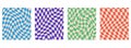 4 Y2K groovy patterns: Retro with a psychedelic twist. Vector wavy background featuring a cute, distorted grid.