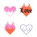 Y2k heart fire. Contemporary valentine day decorative element. 2000s style tattoo, sticker or label. 00s fashion. Silhouette