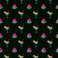 Y2K old computer style pixel pattern Cocktail and watermelon on black background