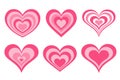 Y2k pink hearts. Groovy girly retro shapes. Aesthetic trendy design elements. Set of Valentine abstract stickers. Vector