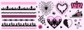 Y2k 2000s cute emo goth aesthetic stickers, tattoo art elements, borders. Vintage pink and black gloomy set. Gothic Royalty Free Stock Photo