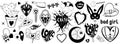 Y2k 2000s cute emo goth aesthetic stickers, tattoo art elements and slogan. black punk rock set. Gothic concept . Vector