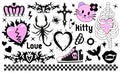 Y2k 2000s cute emo goth aesthetic stickers, tattoo art elements and slogan. Vintage pink and black gloomy set. Gothic Royalty Free Stock Photo