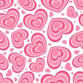 Y2k seamless pattern with hearts. Retro abstract groovy background. Pink funky vector wallpaper for Valentine day. Girly