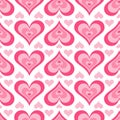 Y2k seamless pattern with hearts. Retro abstract groovy background. Pink funky vector wallpaper for Valentine day. Girly