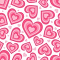 Y2k seamless pattern with hearts. Retro abstract groovy background. Pink funky vector wallpaper for Valentine day. Girly