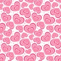 Y2k seamless pattern with hearts. Retro abstract groovy background. Pink funky vector wallpaper for Valentine day. Girly